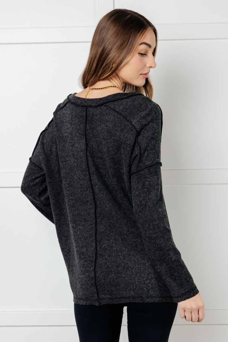 Hazel Blues® |  Basically Freezing Brushed Hacci Top in Black