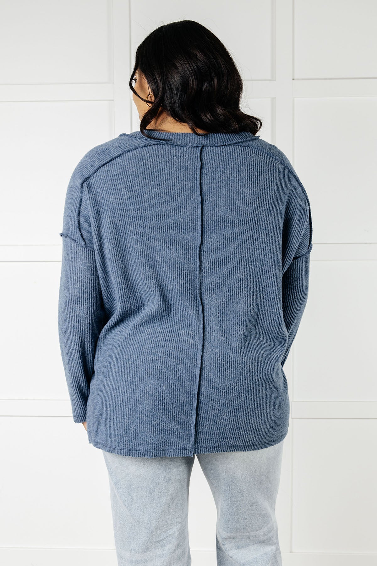 Hazel Blues® |  Basically Freezing Brushed Hacci Top in Dusty Blue