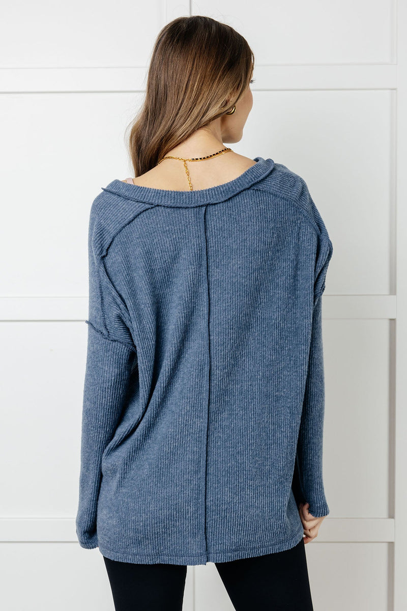 Hazel Blues® |  Basically Freezing Brushed Hacci Top in Dusty Blue