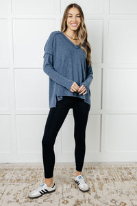 Hazel Blues® |  Basically Freezing Brushed Hacci Top in Dusty Blue