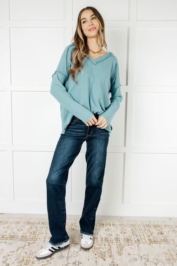 Hazel Blues® |  Basically Freezing Brushed Hacci Top in Dusty Teal