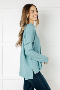 Hazel Blues® |  Basically Freezing Brushed Hacci Top in Dusty Teal