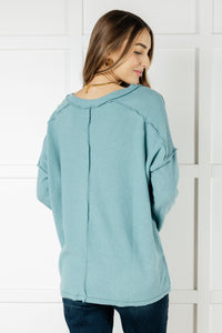 Hazel Blues® |  Basically Freezing Brushed Hacci Top in Dusty Teal