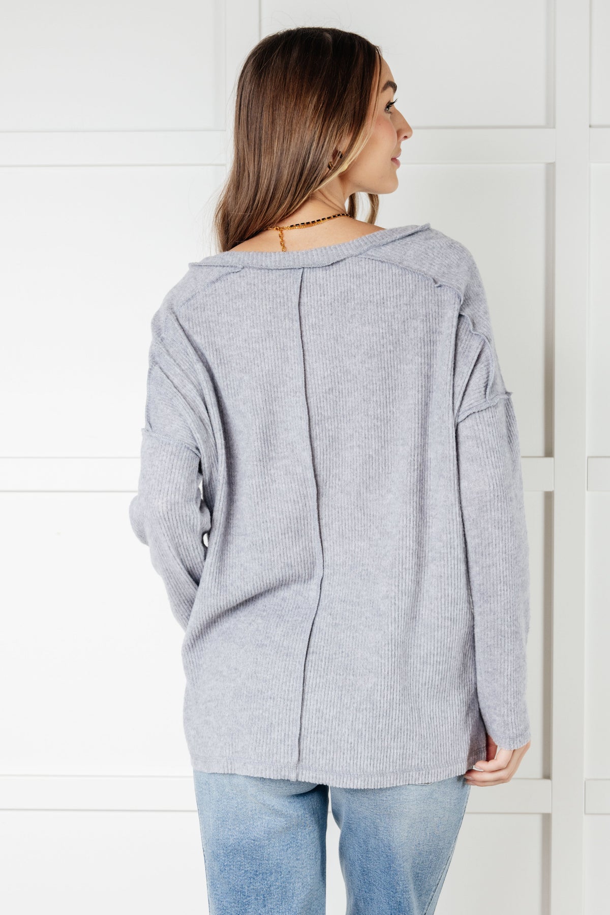 Hazel Blues® |  Basically Freezing Brushed Hacci Top in Heather Grey