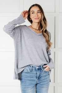 Hazel Blues® |  Basically Freezing Brushed Hacci Top in Heather Grey