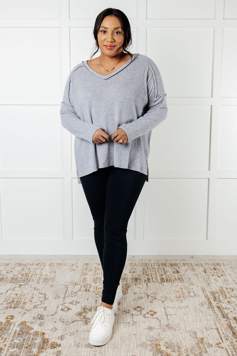 Hazel Blues® |  Basically Freezing Brushed Hacci Top in Heather Grey