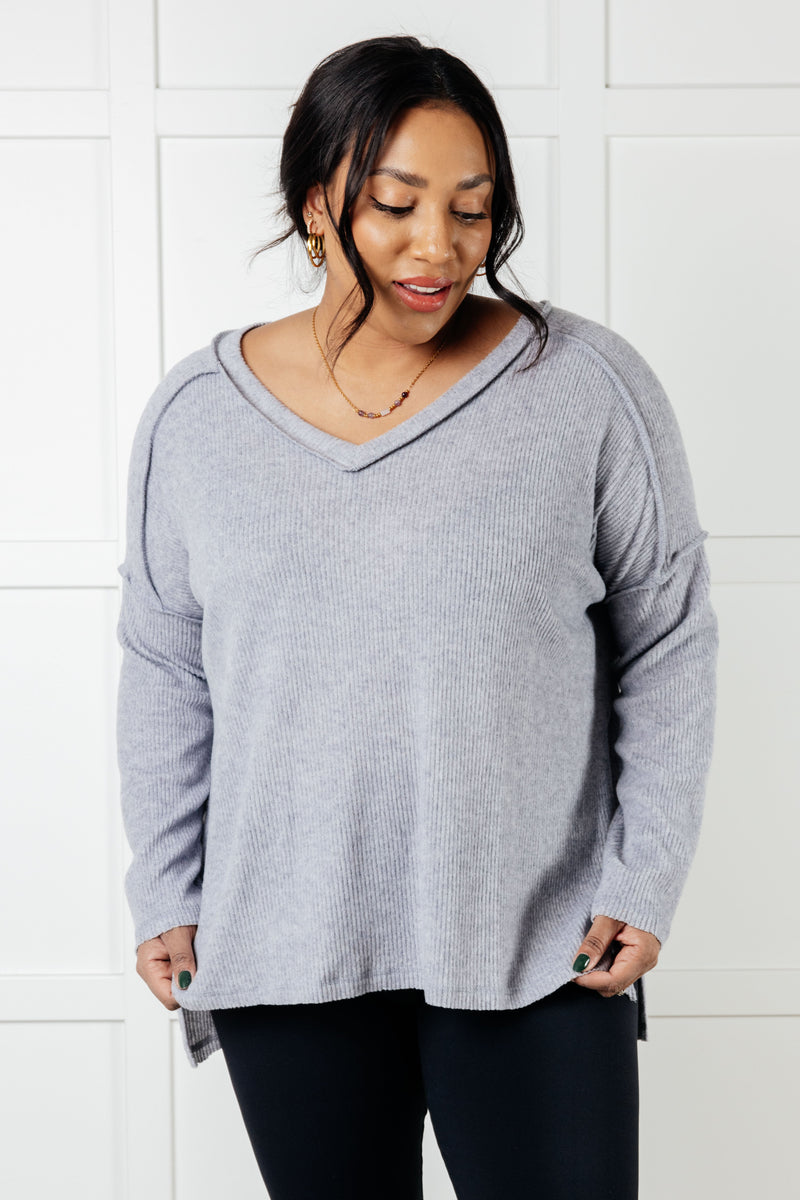 Hazel Blues® |  Basically Freezing Brushed Hacci Top in Heather Grey