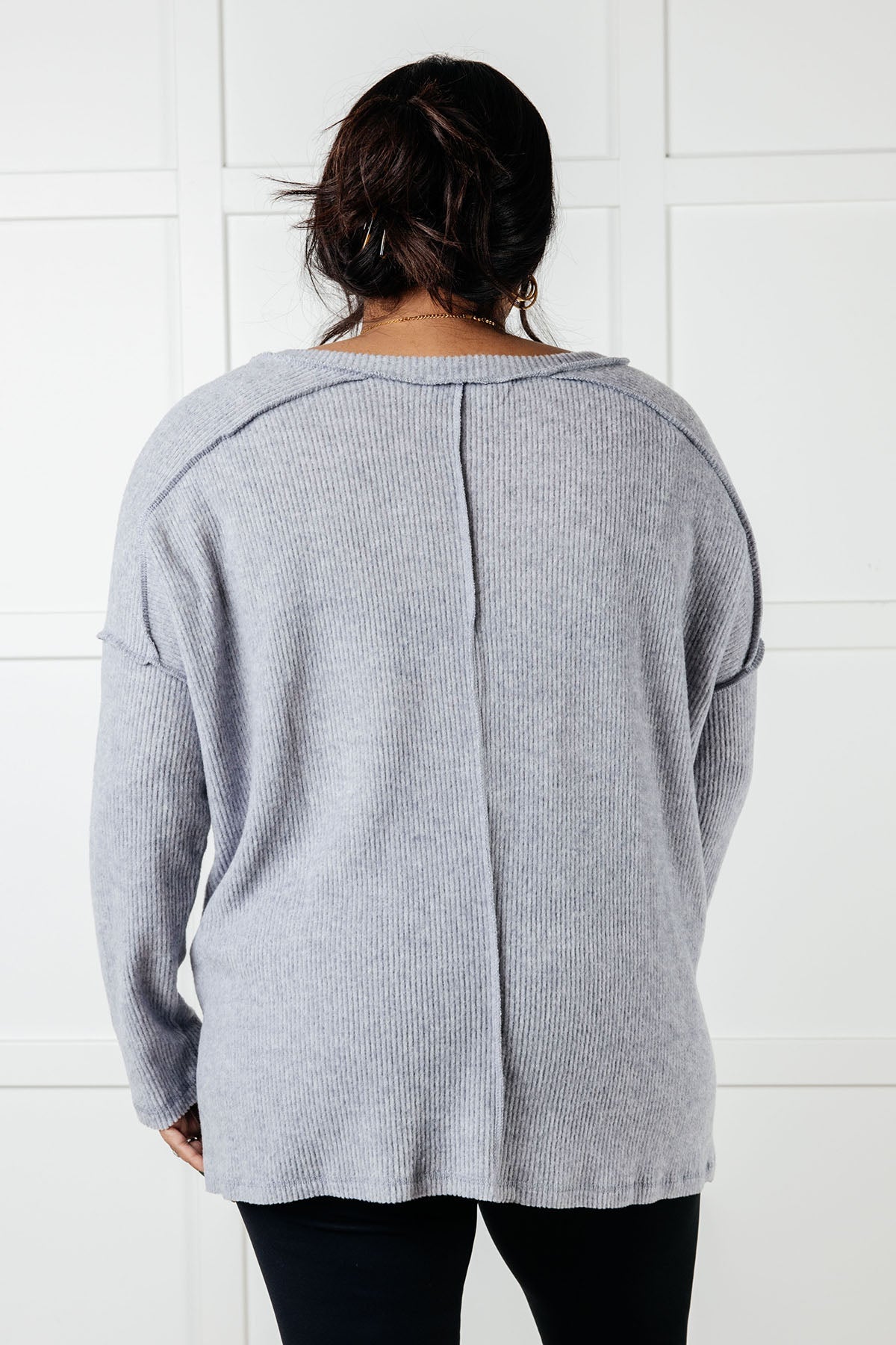 Hazel Blues® |  Basically Freezing Brushed Hacci Top in Heather Grey