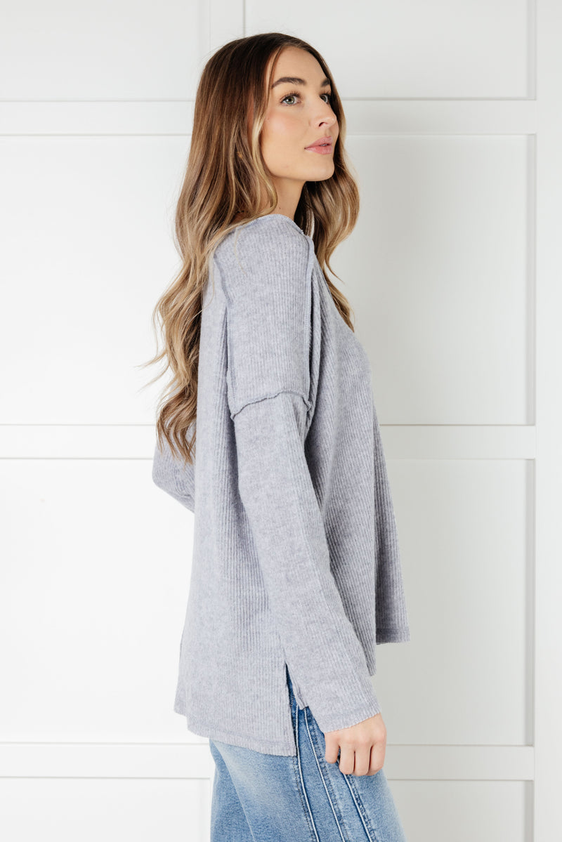 Hazel Blues® |  Basically Freezing Brushed Hacci Top in Heather Grey