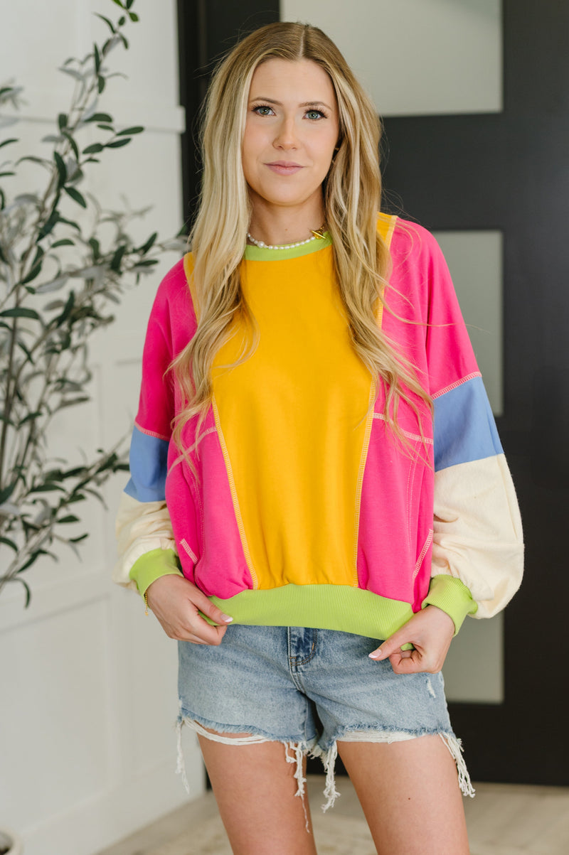 Hazel Blues® |  Blockbuster Color Block Pullover in Bright