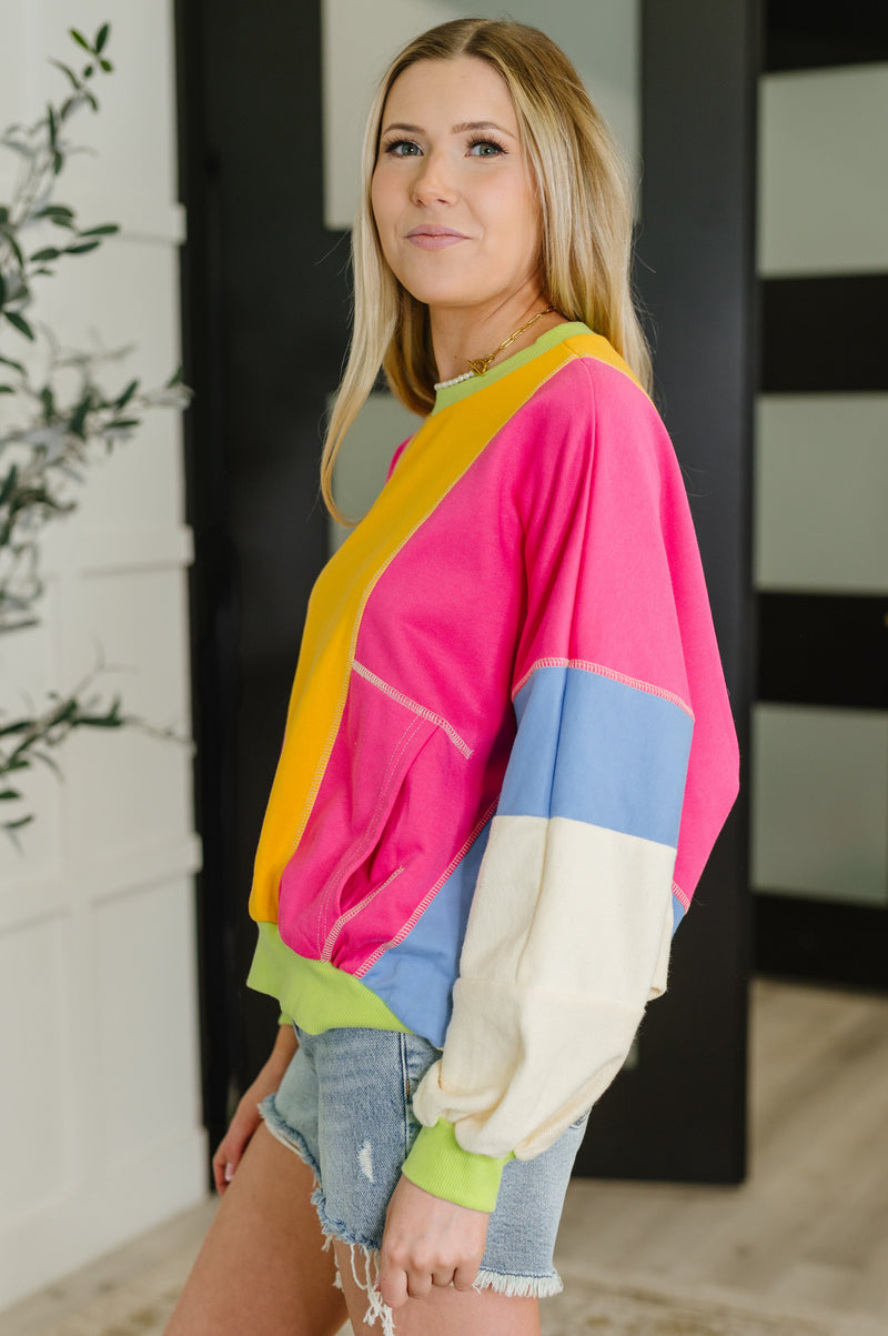 Hazel Blues® |  Blockbuster Color Block Pullover in Bright