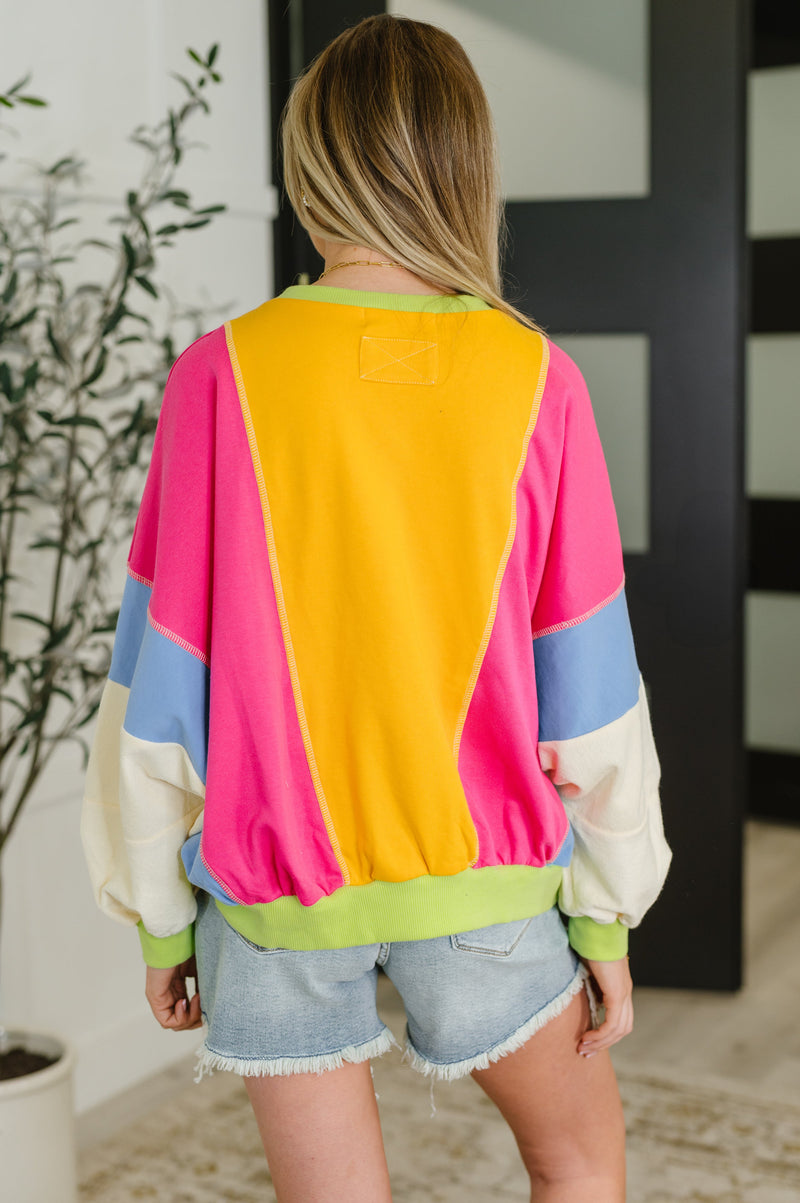 Hazel Blues® |  Blockbuster Color Block Pullover in Bright