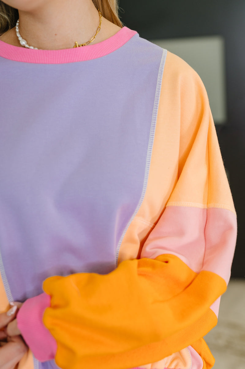 Hazel Blues® |  Blockbuster Color Block Pullover in Muted