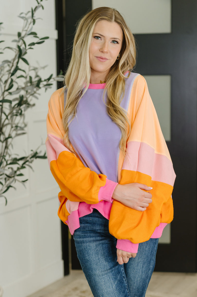 Hazel Blues® |  Blockbuster Color Block Pullover in Muted