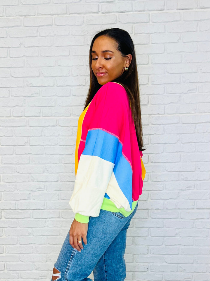 Hazel Blues® |  Blockbuster Color Block Pullover in Bright