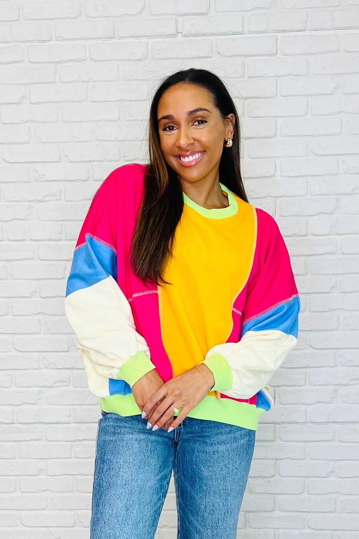 Hazel Blues® |  Blockbuster Color Block Pullover in Bright