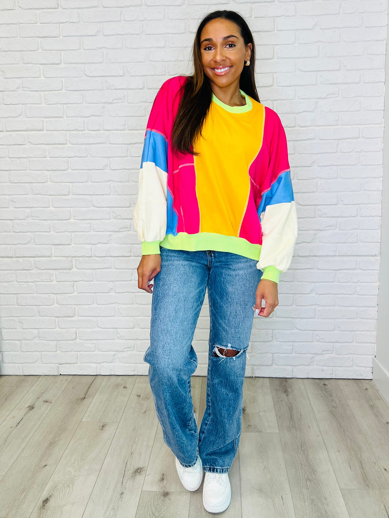 Hazel Blues® |  Blockbuster Color Block Pullover in Bright