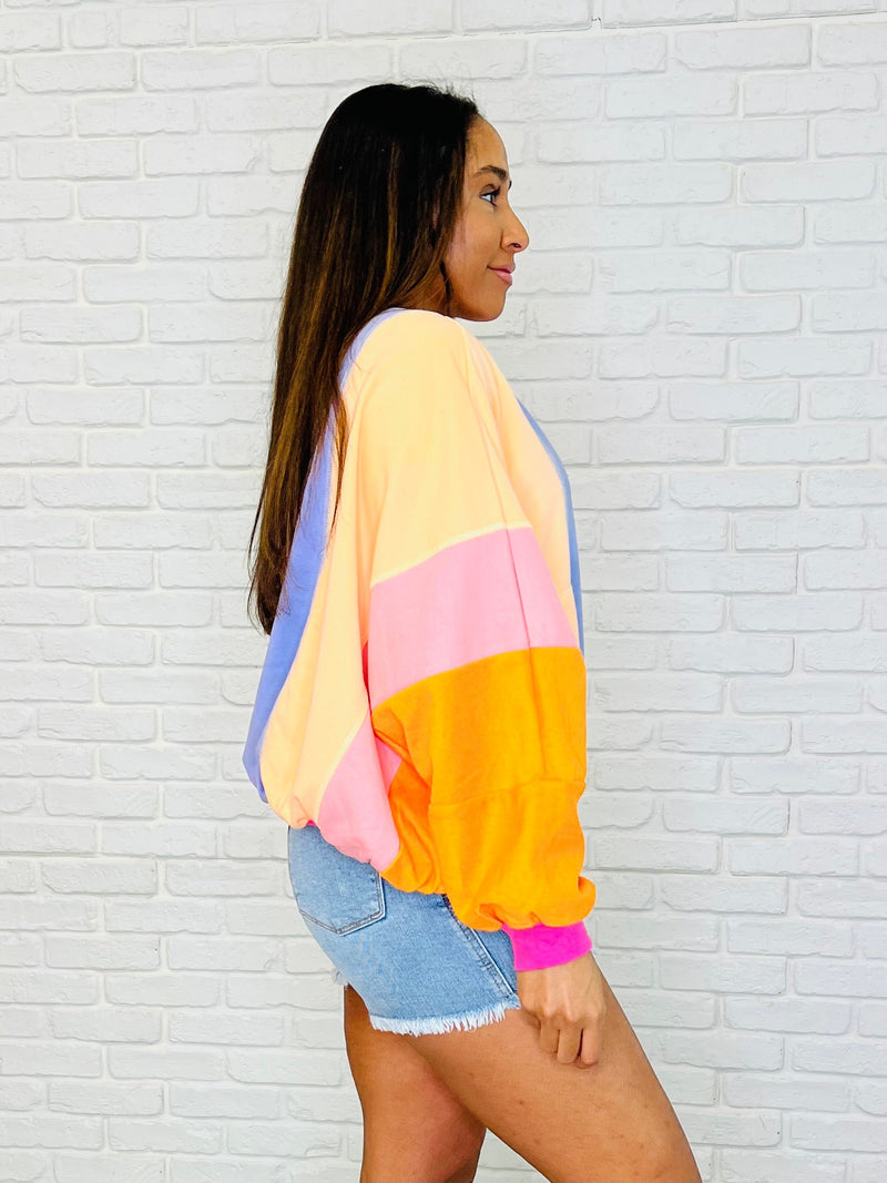 Hazel Blues® |  Blockbuster Color Block Pullover in Muted