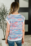 Hazel Blues® |  Blurred Beauty Textured Knit Top in Blue, Red and White