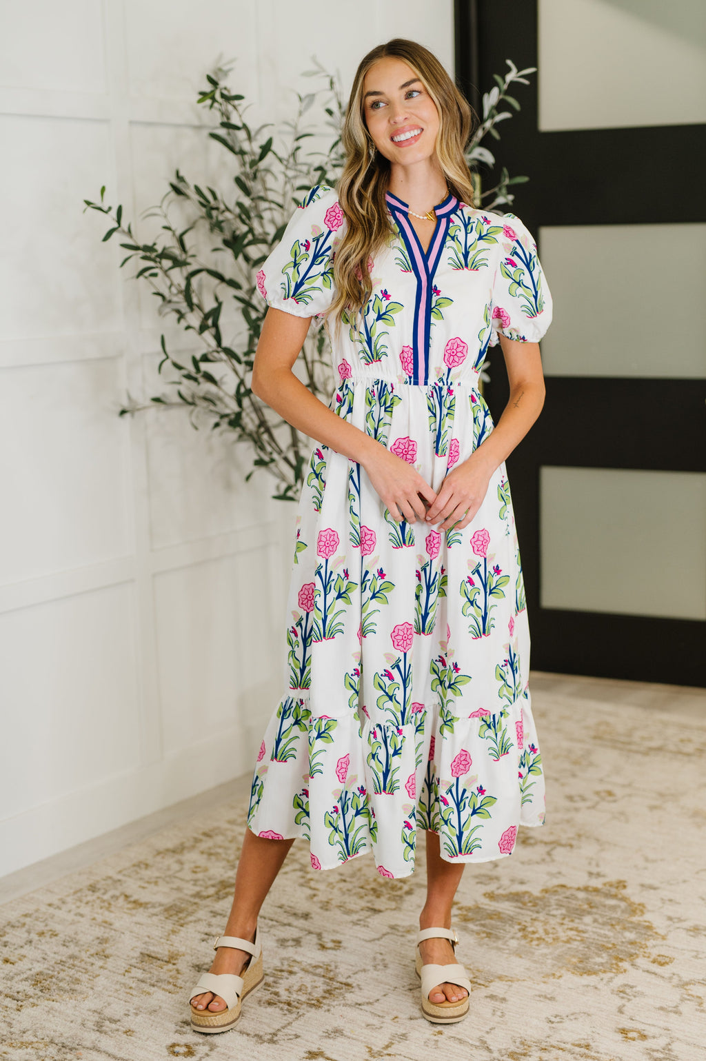 Hazel Blues® |  PREORDER: Boho V-Neck Balloon Sleeve Dress in Floral Print