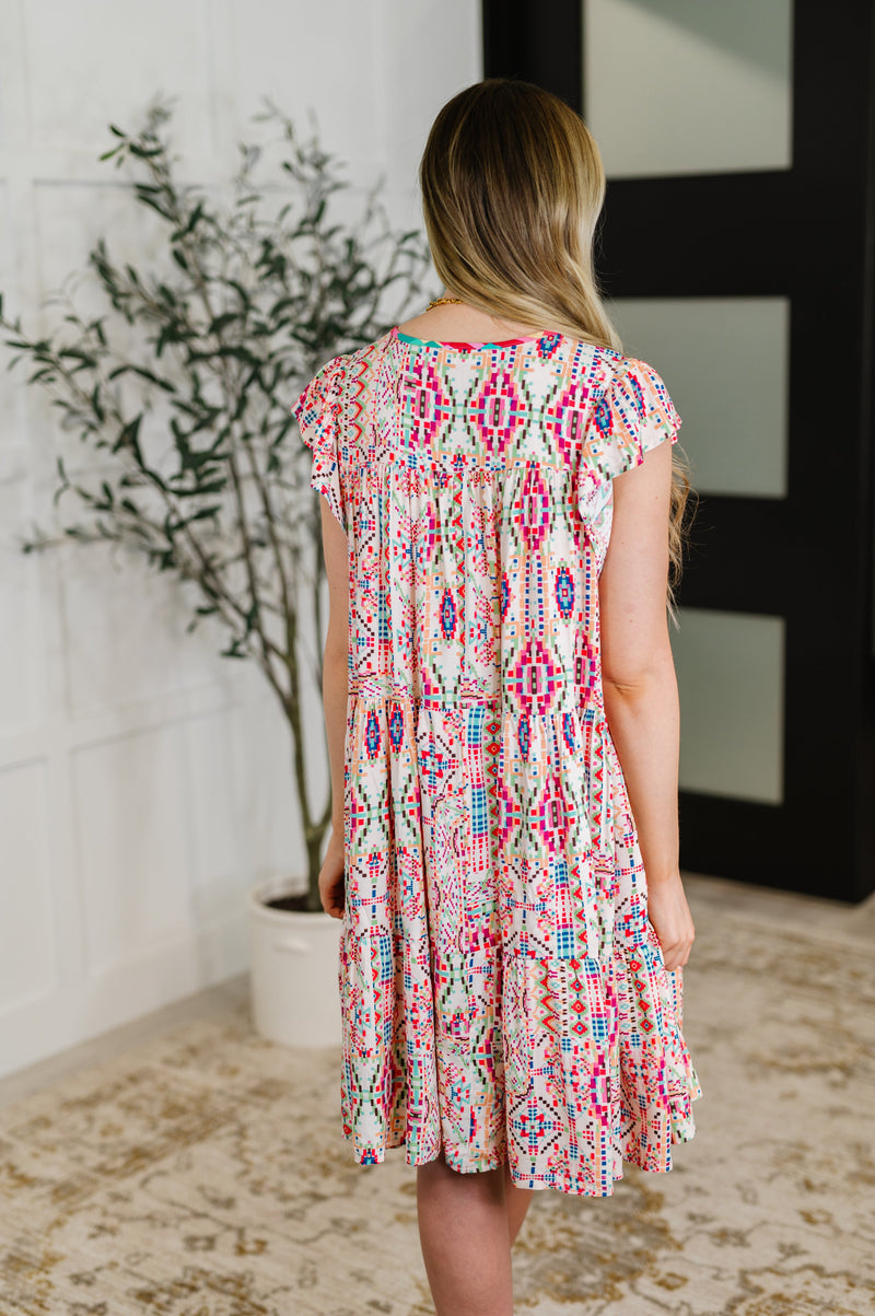 Hazel Blues® |  Boho and Behold Flutter Sleeve Dress in Blush/Fuchsia/Mint