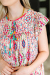 Hazel Blues® |  Boho and Behold Flutter Sleeve Dress in Blush/Fuchsia/Mint