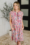 Hazel Blues® |  Boho and Behold Flutter Sleeve Dress in Blush/Fuchsia/Mint
