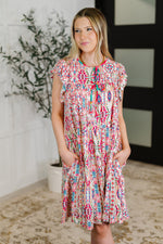 Hazel Blues® |  Boho and Behold Flutter Sleeve Dress in Blush/Fuchsia/Mint