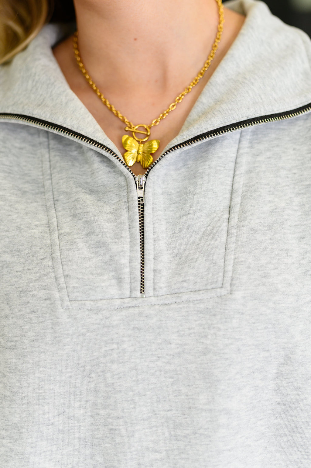 Hazel Blues® |  Bonbon Delight Half Zip Pullover in Grey
