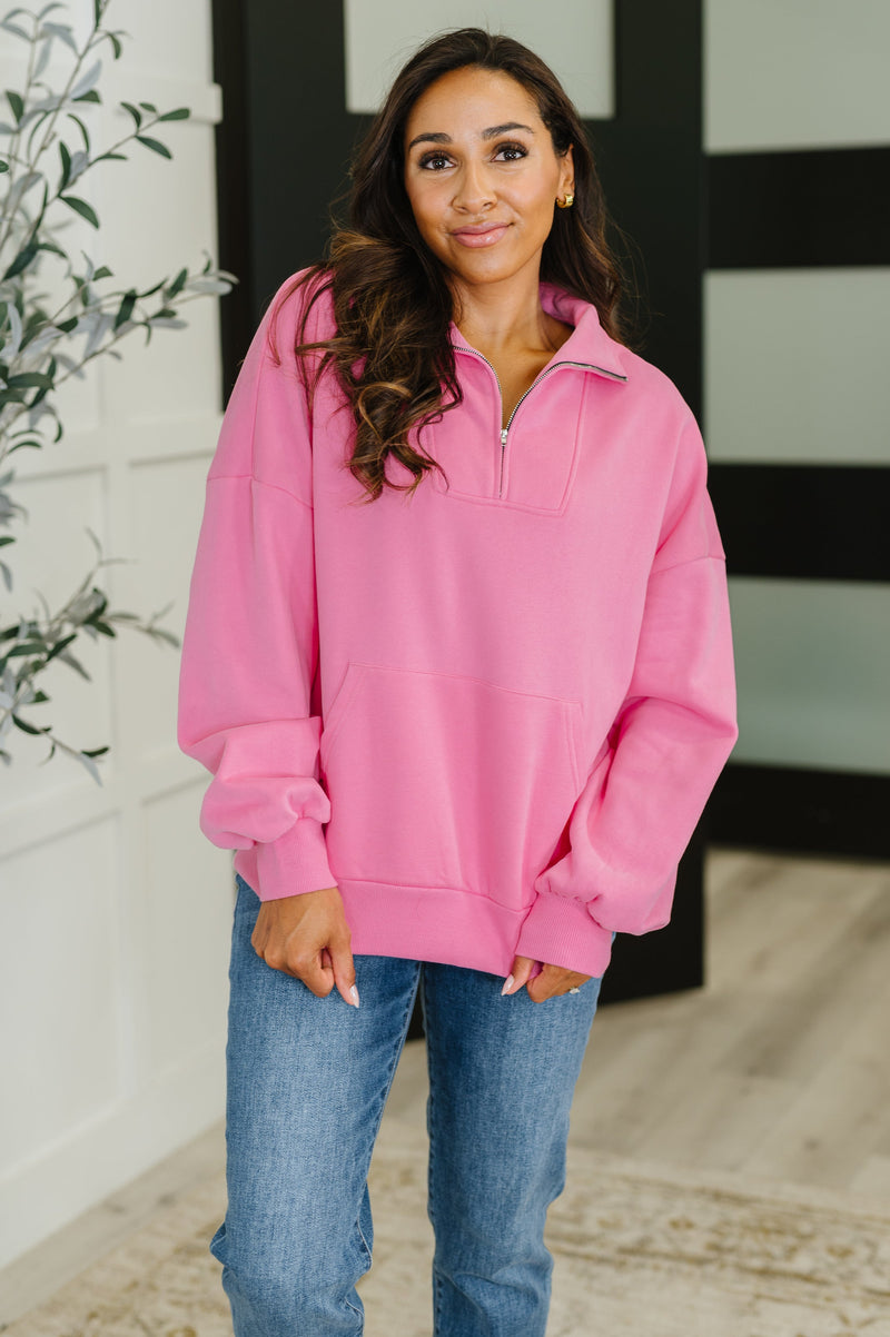 Hazel Blues® |  Bonbon Delight Half Zip Pullover in Pink