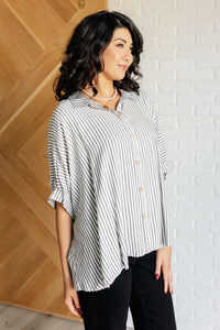 Hazel Blues® |  Boxy Striped Button Up in Black