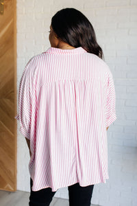 Hazel Blues® |  Boxy Striped Button Up in Hot Pink