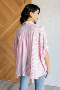 Hazel Blues® |  Boxy Striped Button Up in Hot Pink