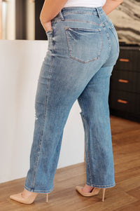 Hazel Blues® |  Bree High Rise Control Top Distressed Straight Jeans