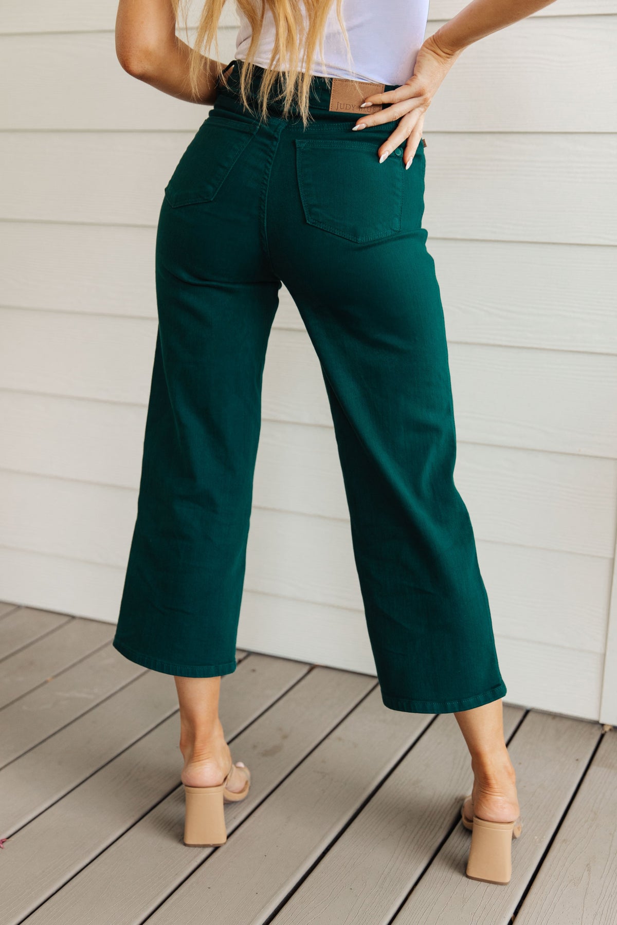 Hazel Blues® |  Briar High Rise Control Top Wide Leg Crop Jeans in Teal