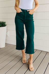 Hazel Blues® |  Briar High Rise Control Top Wide Leg Crop Jeans in Teal