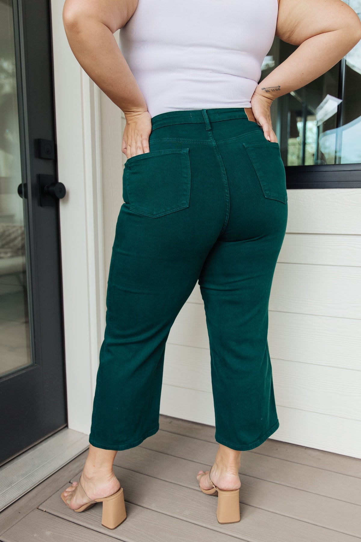 Hazel Blues® |  Briar High Rise Control Top Wide Leg Crop Jeans in Teal