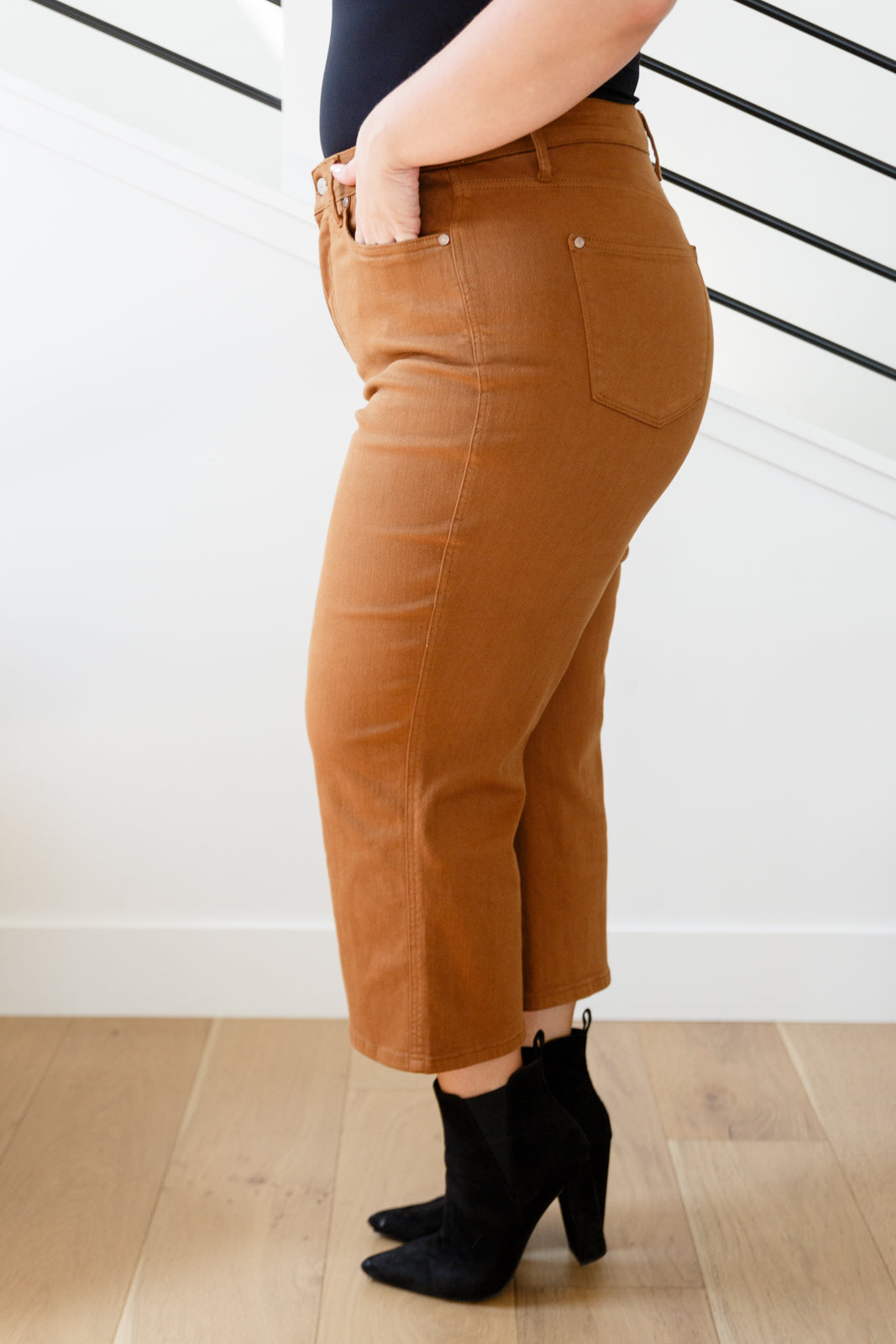 Hazel Blues® |  Briar High Rise Control Top Wide Leg Crop Jeans in Camel