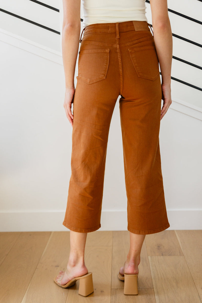 Hazel Blues® |  Briar High Rise Control Top Wide Leg Crop Jeans in Camel