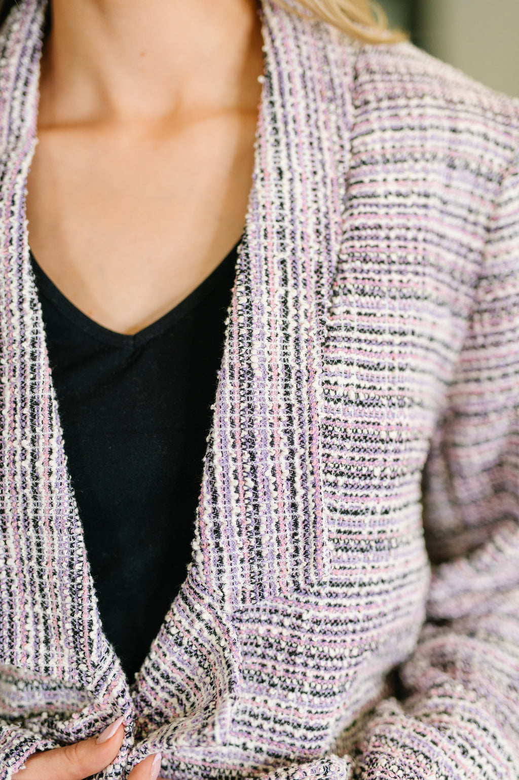 Hazel Blues® |  Brixton Tweed Midi Blazer in Lavender Ivory
