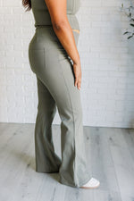 Hazel Blues® |  Building Habits Twill Flared Crossover Waist Pant in Dusty Olive