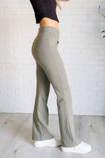 Hazel Blues® |  Building Habits Twill Flared Crossover Waist Pant in Dusty Olive