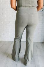 Hazel Blues® |  Building Habits Twill Flared Crossover Waist Pant in Dusty Olive