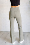 Hazel Blues® |  Building Habits Twill Flared Crossover Waist Pant in Dusty Olive