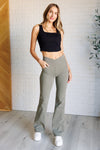 Hazel Blues® |  Building Habits Twill Flared Crossover Waist Pant in Dusty Olive
