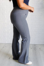 Hazel Blues® |  Building Habits Twill Flared Crossover Waist Pant in Titanium