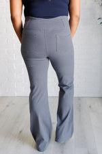 Hazel Blues® |  Building Habits Twill Flared Crossover Waist Pant in Titanium