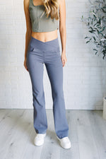 Hazel Blues® |  Building Habits Twill Flared Crossover Waist Pant in Titanium