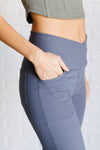 Hazel Blues® |  Building Habits Twill Flared Crossover Waist Pant in Titanium