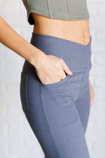 Hazel Blues® |  Building Habits Twill Flared Crossover Waist Pant in Titanium